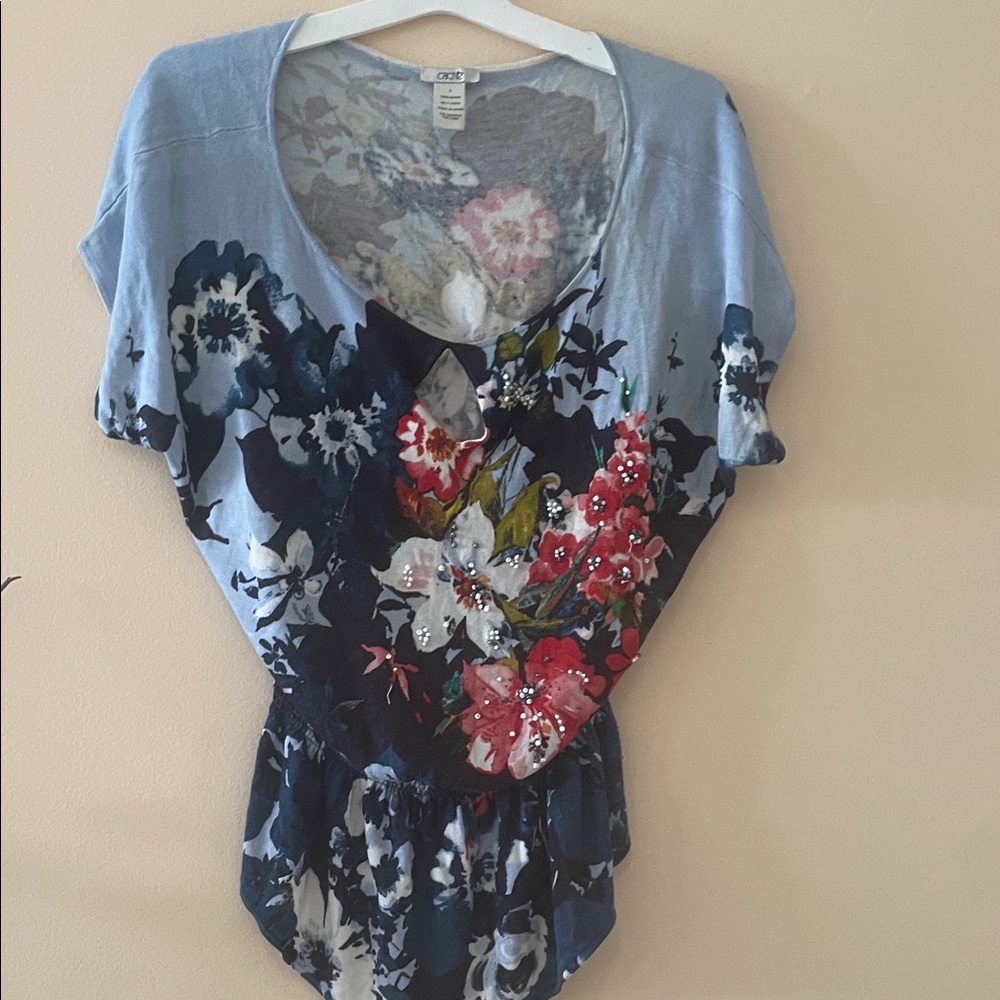 Cache Blue and Red Floral Blouse